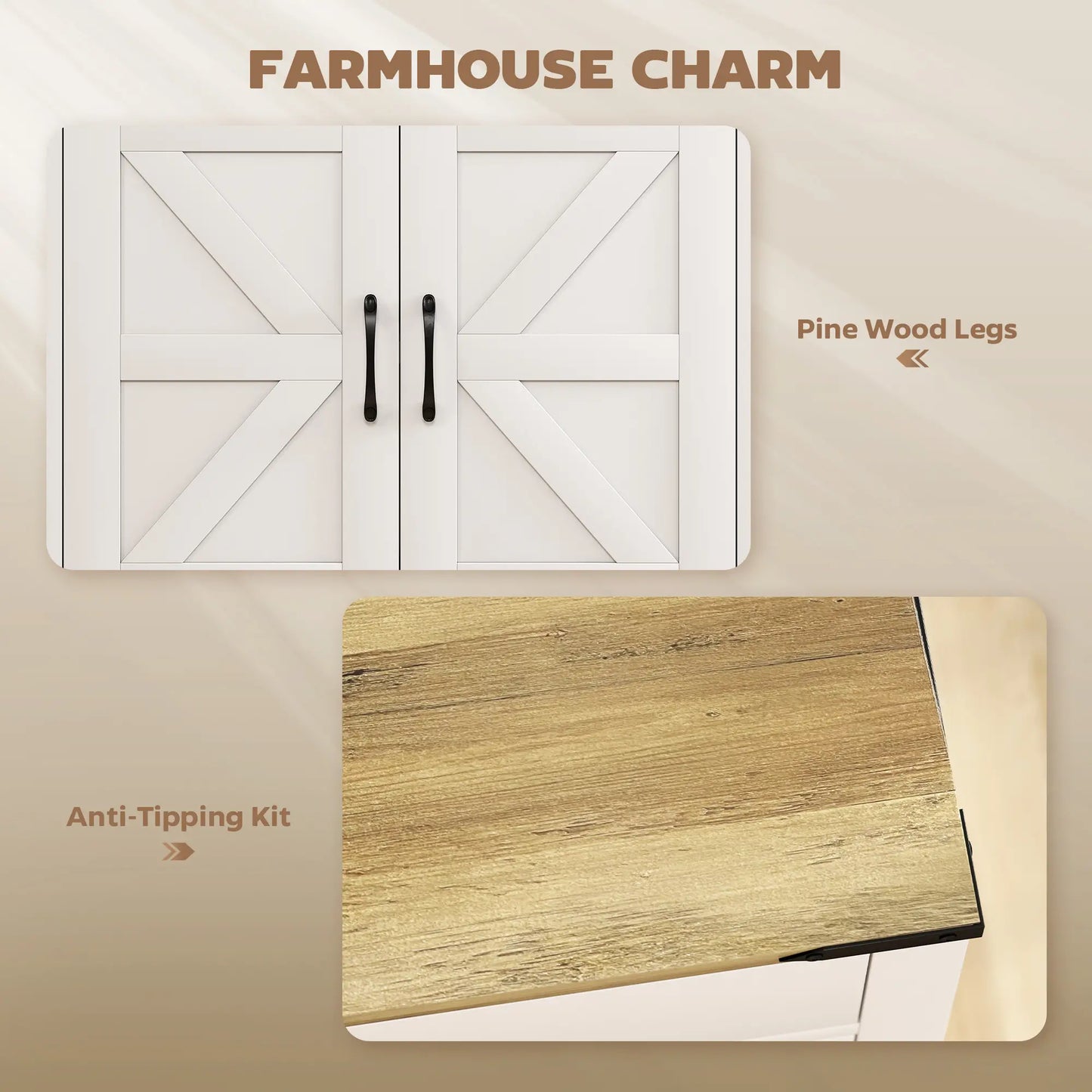 Farmhouse Buffet Cabinet, 1 Drawer, Storage Cabinet, Adjustable Shelf, White