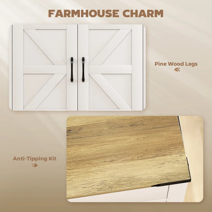 Farmhouse Buffet Cabinet, 1 Drawer, Storage Cabinet, Adjustable Shelf, White