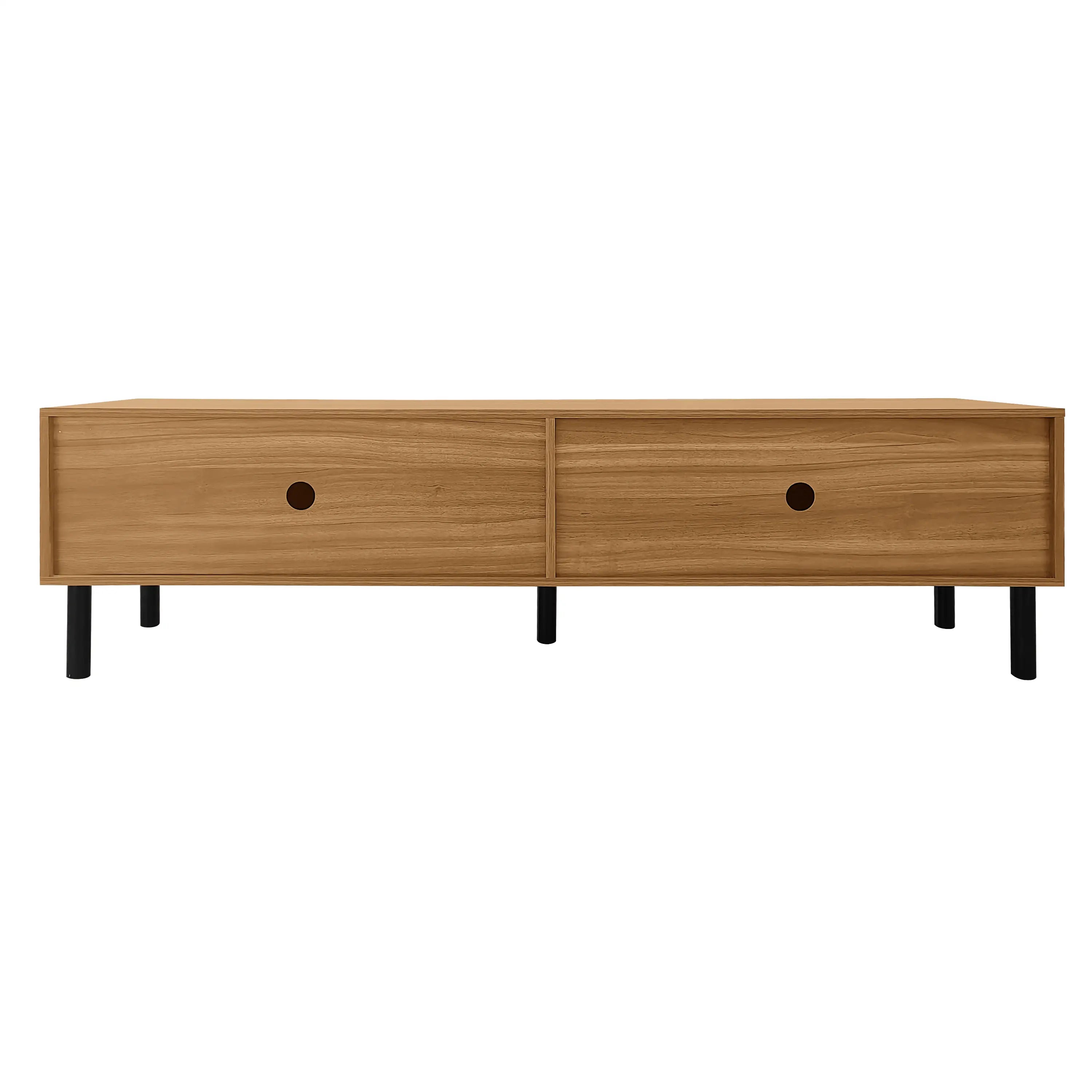 Elegant Stripe Design Stand, Sturdy Wooden Legs, 3 Doors, 67