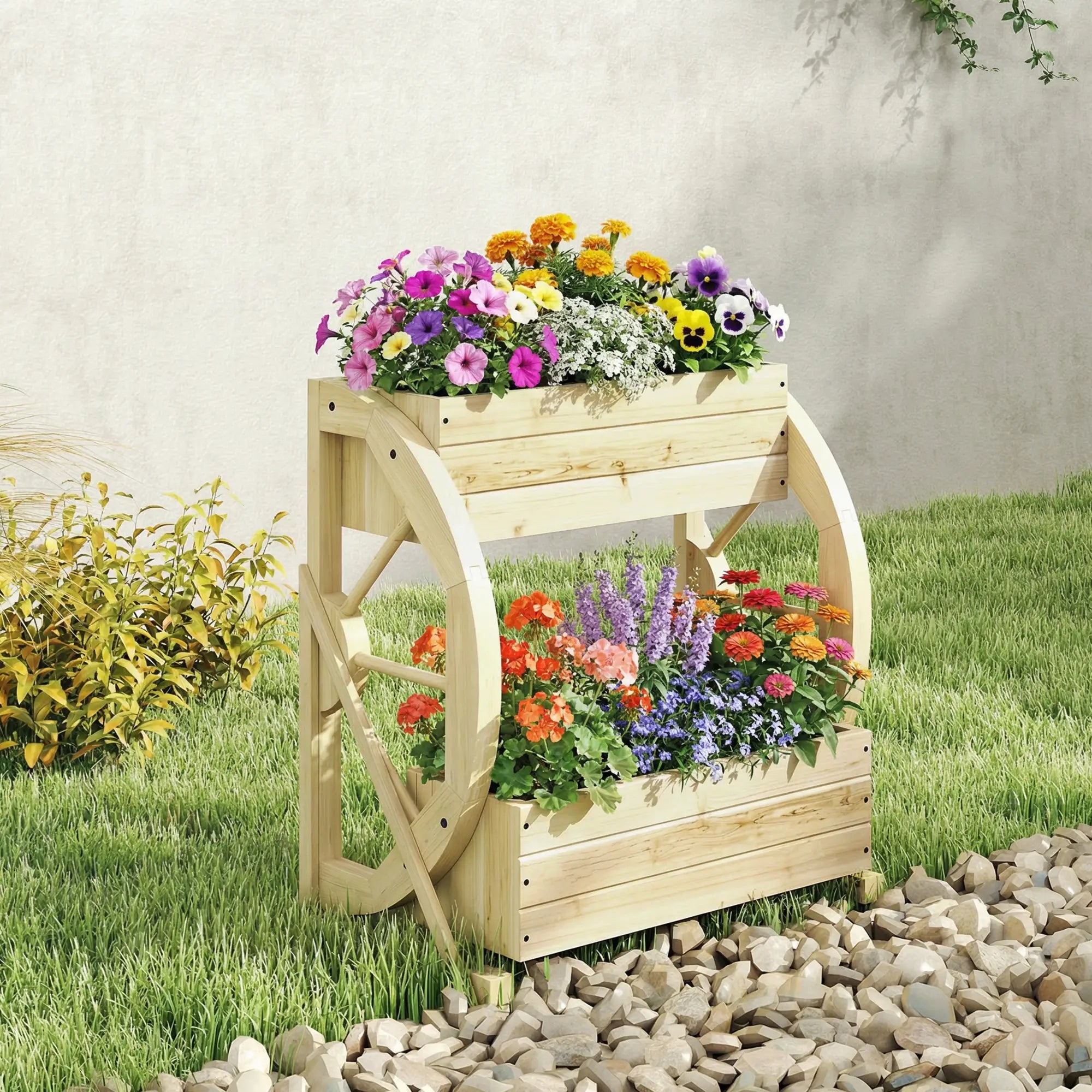 Wooden Wagon Planter Box, 2-Tier Raised Garden Bed, Wooden Wooden Planter Boxes at Gallery Canada