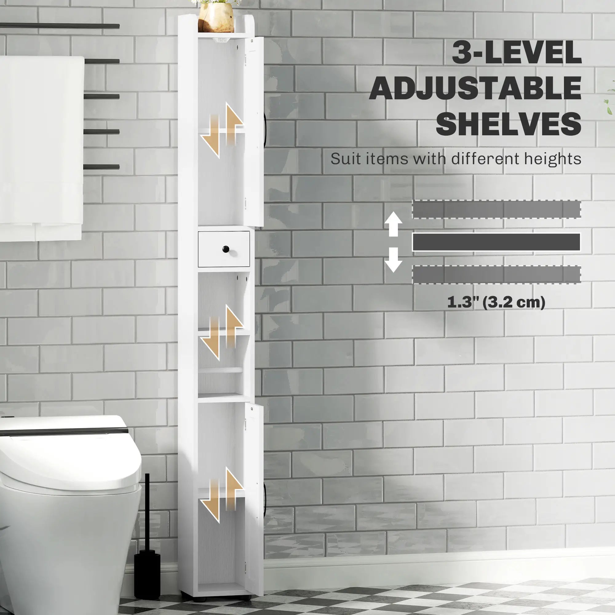 Narrow Bathroom Cabinet, Tall Storage with Barn Doors, Drawer, Adjustable Shelves, Wood Grain, White Bathroom Cabinets at Gallery Canada