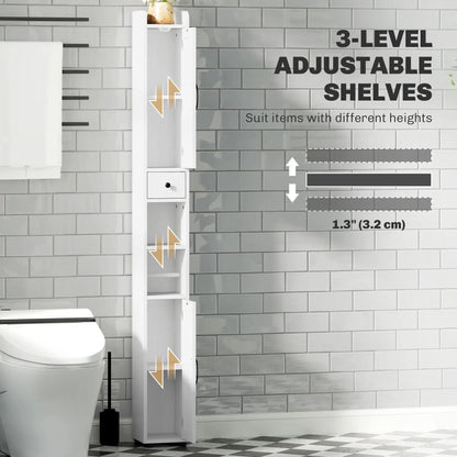 Narrow Bathroom Cabinet, Tall Storage with Barn Doors, Drawer, Adjustable Shelves, Wood Grain, White Bathroom Cabinets at Gallery Canada