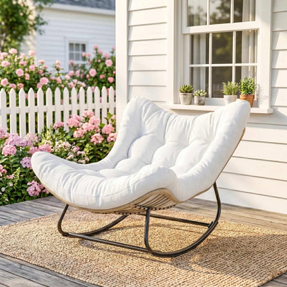 Oversized Rattan Patio Egg Chair, Rocking Chair With Padded Cushion, Cream White Outdoor Rocking Chairs at Gallery Canada
