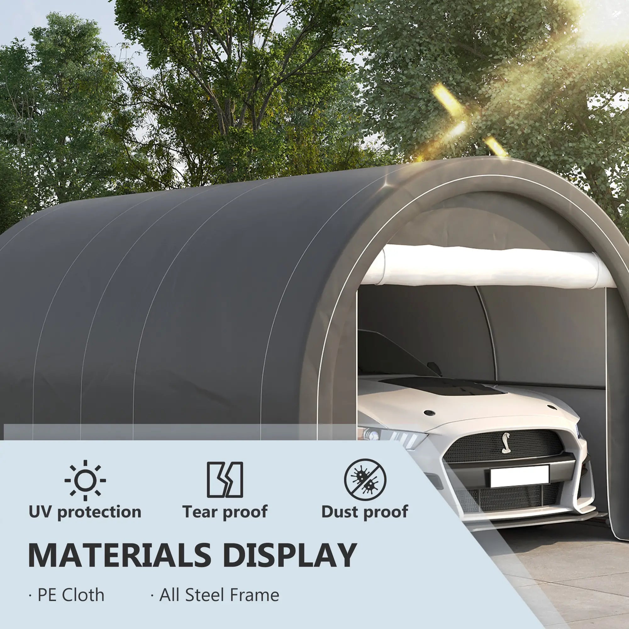 10' x 16' Heavy Duty Carport Tent, Zippered Door, PE Cover, Grey Car Shelters at Gallery Canada