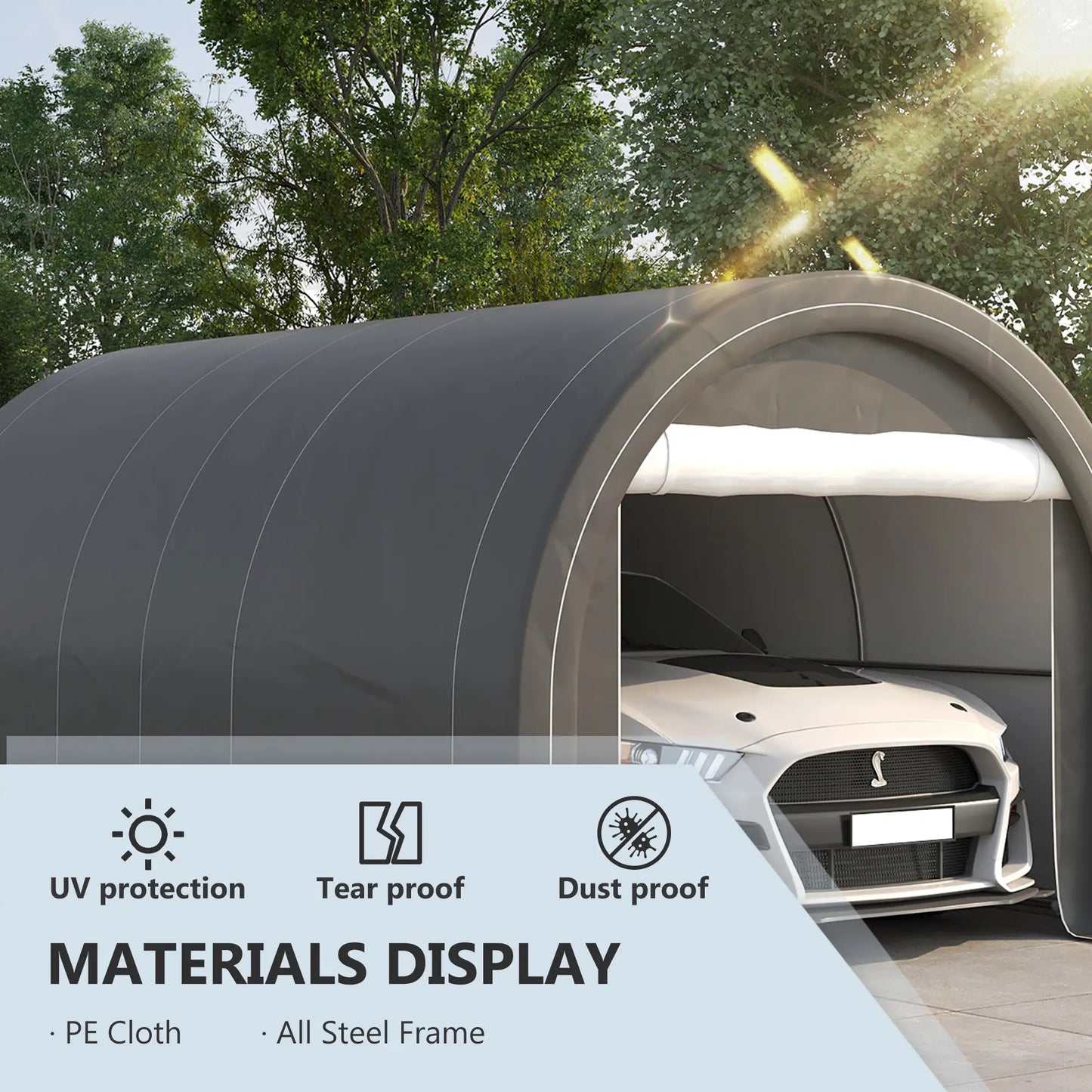 10' x 16' Heavy Duty Carport Tent, Zippered Door, PE Cover, Grey Car Shelters at Gallery Canada