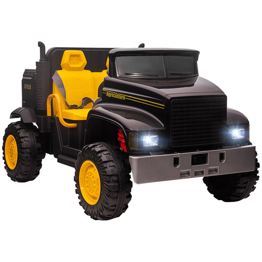 Two-Seater Kids' Tractor with Detachable Bucket, 12V Battery Powered Ride-on Farm Truck with Parental Control, 2 Speeds, Music Lights, Suspension Wheels, Black - Gallery Canada