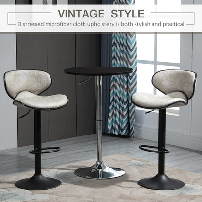 Vintage Bar Stool Set of 2 Microfiber Cloth Adjustable Height Armless Chairs with Swivel Seat, Taupe Grey - Gallery Canada