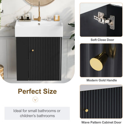 Floating Bathroom Vanity, Ceramic Basin, Side Storage, 21.5" L x 12" W x 26.5" H, Black Sink Cabinets at Gallery Canada