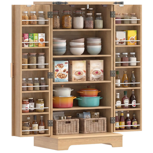 46" Kitchen Pantry Cabinet, Freestanding with Doors, Shelves Kitchen Pantry Cabinets Oak at Gallery Canada