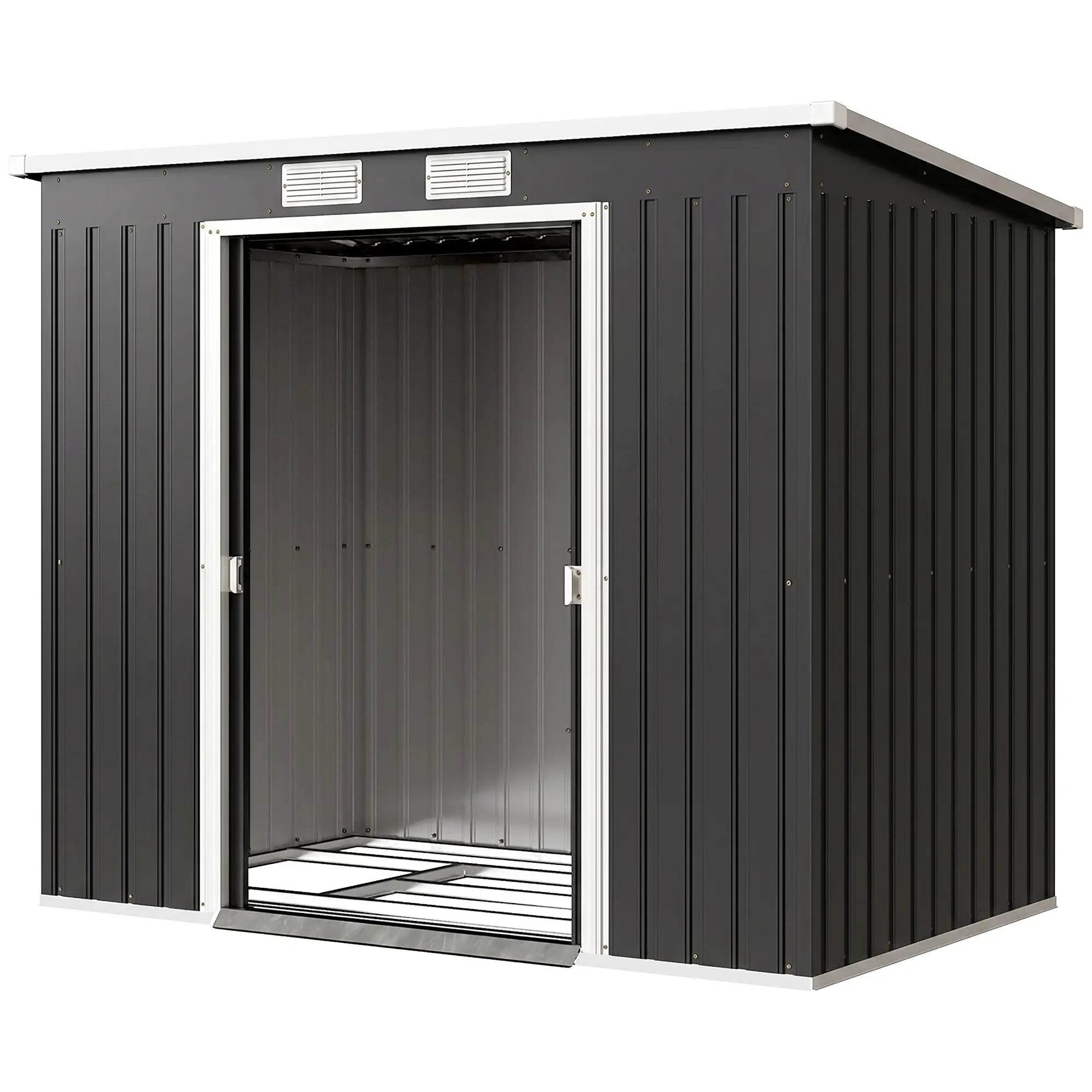 7 x 4ft Galvanised Steel Garden Shed, Foundation Kit, Dark Grey Sheds Dark Grey at Gallery Canada