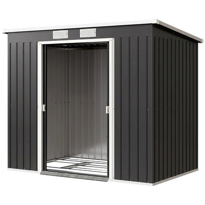 7 x 4ft Galvanised Steel Garden Shed, Foundation Kit, Dark Grey Sheds Dark Grey at Gallery Canada
