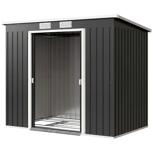 7 x 4ft Galvanised Steel Garden Shed, Foundation Kit, Dark Grey Sheds Dark Grey at Gallery Canada