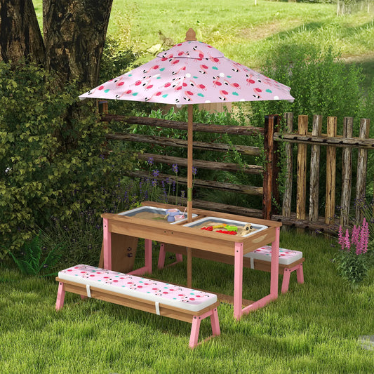 Kids Picnic Table With Bench, Removable Umbrella, Flamingo Theme, Pink Kids Outdoor Furniture Pink, Natural at Gallery Canada
