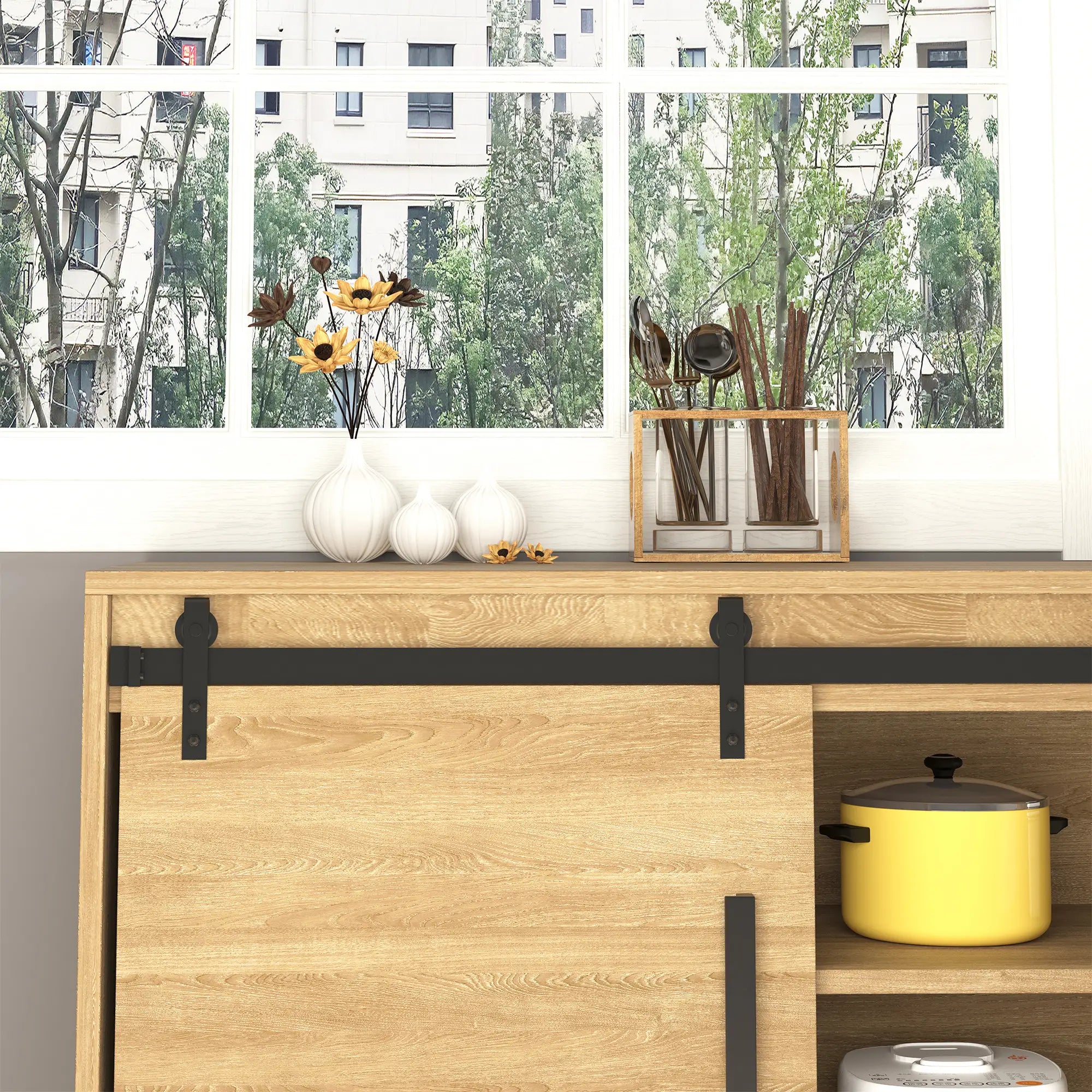 Mini Sliding Barn Door Hardware Kit, Double Doors, 17.7