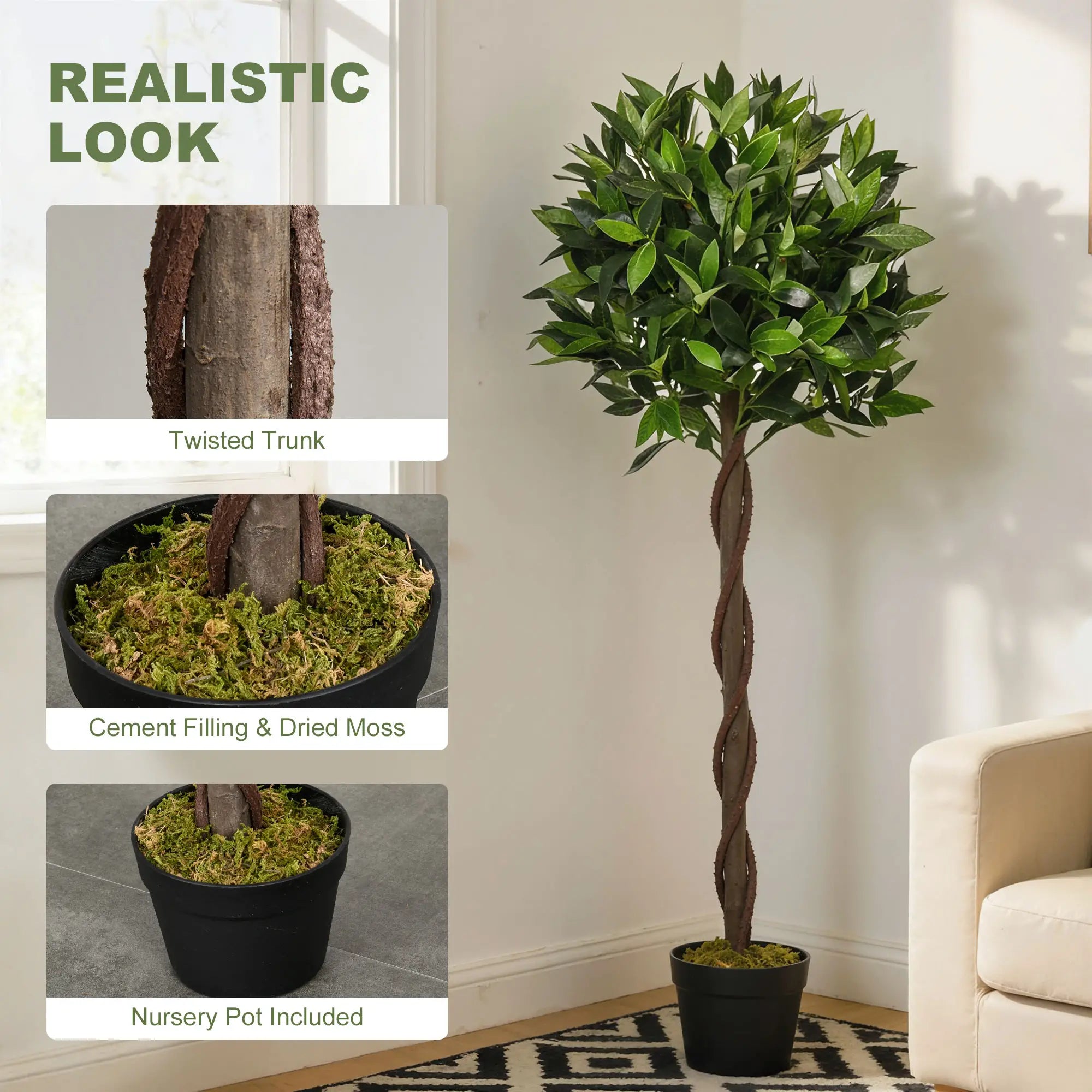 4FT Artificial Laurel Tree Set, Lifelike Fake Plant, Green Artificial Trees at Gallery Canada