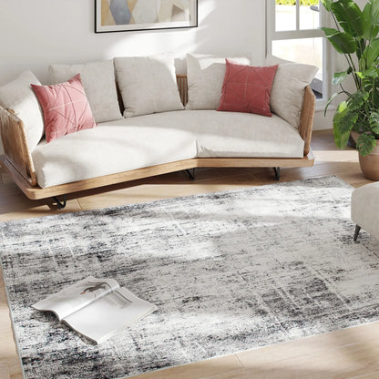Modern Abstract Area Rug, 6x9, Machine Washable, Non-Slip, Grey Living Room Furniture at Gallery Canada