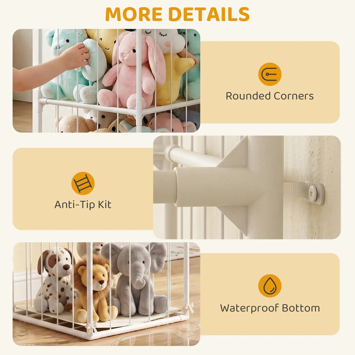 Stuffed Animal Storage Organizer, Waterproof Bottom, 47x47x132cm, no color