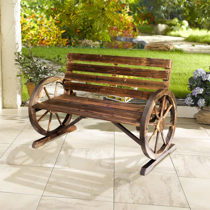 42" Wood Wagon Wheel Bench, Rustic Garden Loveseat, Brown Outdoor Benches at Gallery Canada