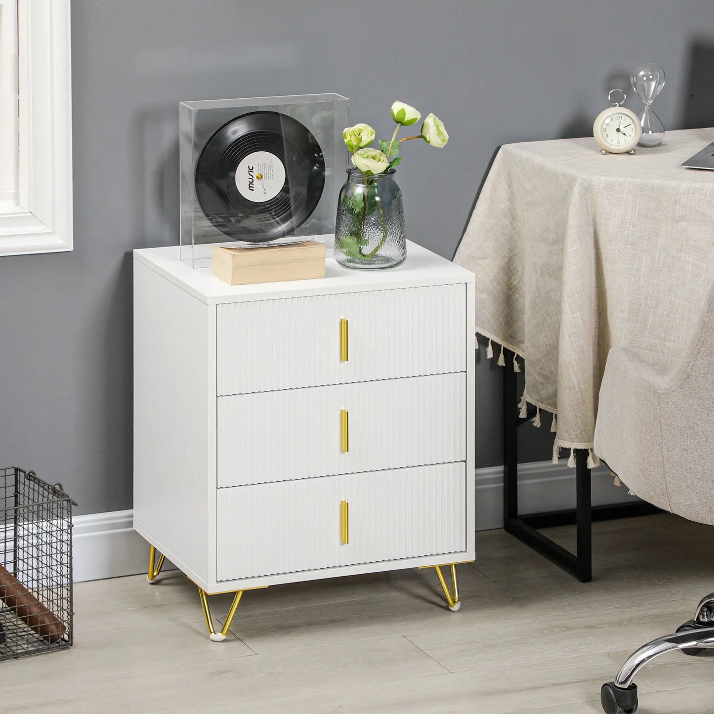 3-Drawer Storage Cabinet, Metal Legs, 19.7"x15.7"x24.8", White Storage Cabinets at Gallery Canada