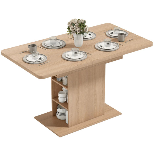 Extendable Dining Table, 43.3"-51.2", Natural Wood, 6 Shelves Dining Tables Natural at Gallery Canada