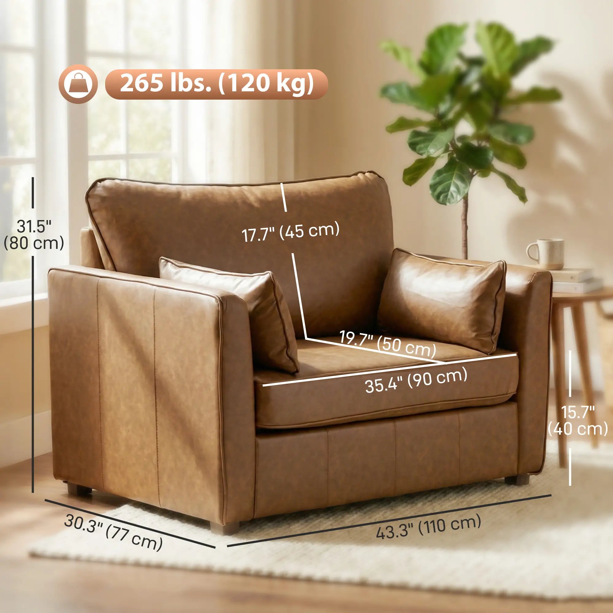 PU Leather Armchair, Wide Seat, Spring Cushion, Rubberwood Legs, Brown Accent Chairs at Gallery Canada