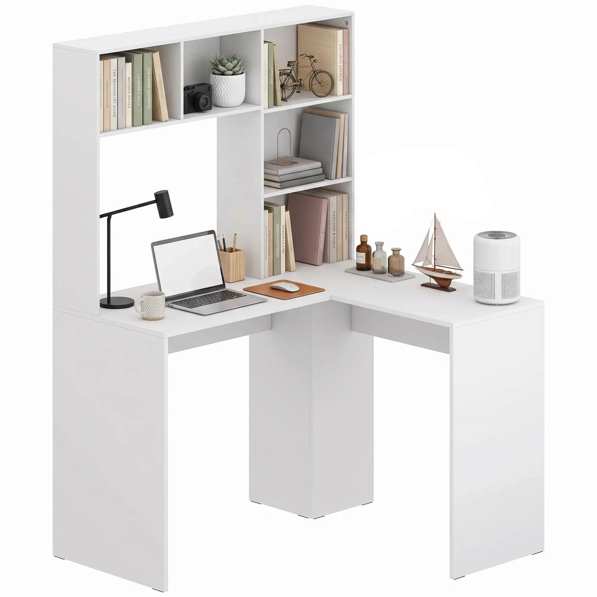 L Shaped Desk, Corner Computer Desk with Storage Shelves, White Writing Desks at Gallery Canada