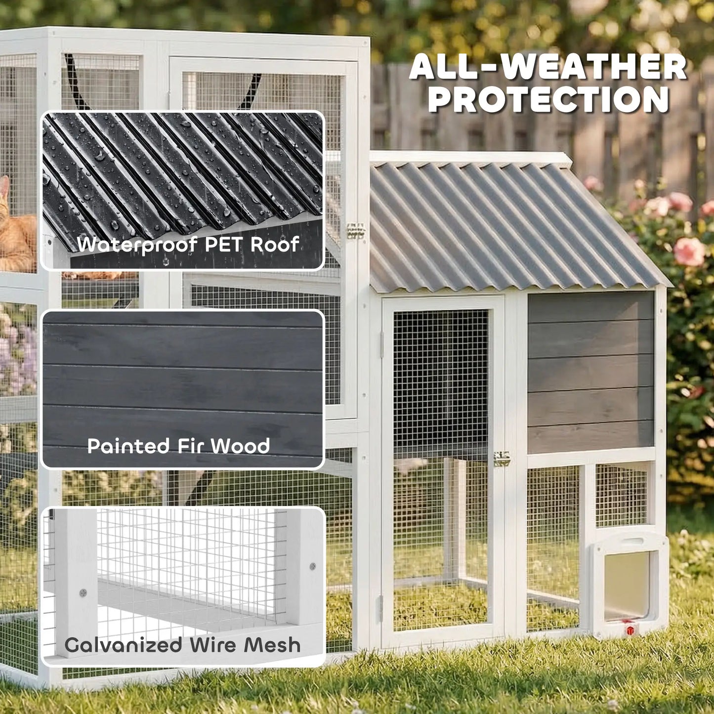 Large Catio, 63" L Outdoor Cat House with 4-Way Door, Hammock, 2 Platforms Outdoor Cat Enclosures at Gallery Canada