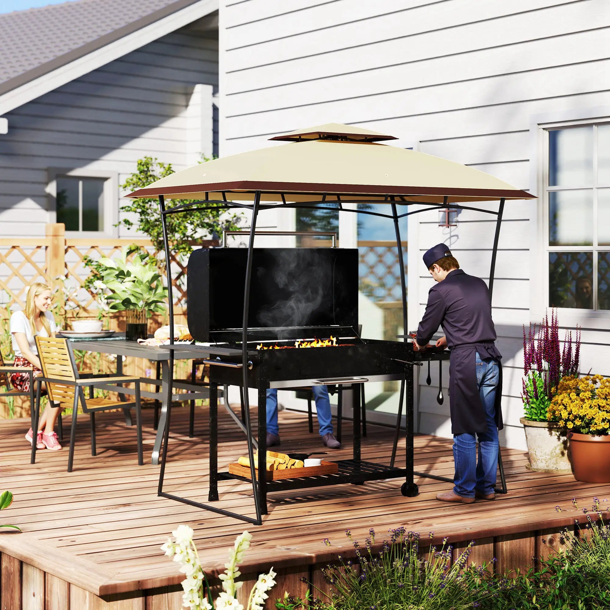 8' x 5' Outdoor Grill Gazebo, Double Tiered, Beige BBQ Grill Gazebos at Gallery Canada