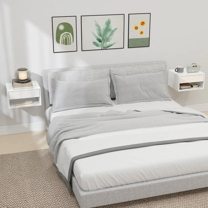 Floating Bedside Tables, Set of 2, Wall-Mounted Nightstand, High Gloss White, White Bedside Tables at Gallery Canada