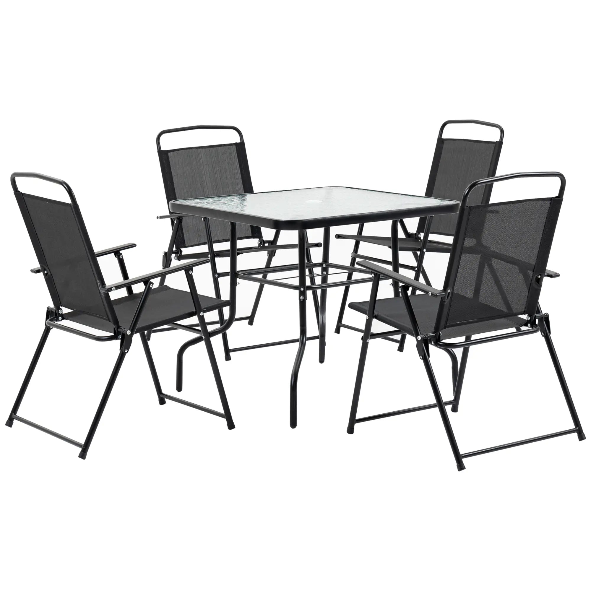 5-Piece Patio Dining Set, 4 Folding Chairs, Glass Tabletop, Black Outdoor Dining Sets at Gallery Canada