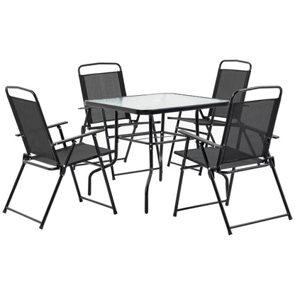 5-Piece Patio Dining Set, 4 Folding Chairs, Glass Tabletop, Black Outdoor Dining Sets at Gallery Canada