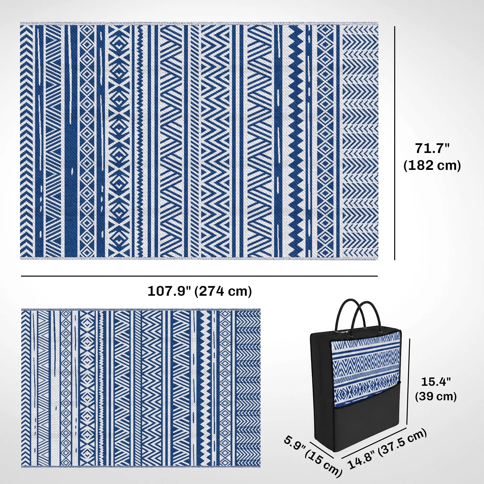 Reversible Outdoor Rug, Patio Floor Mat, 6' x 9', White, Dark Blue Garden Decor at Gallery Canada