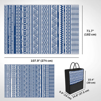 Reversible Outdoor Rug, Patio Floor Mat, 6' x 9', White, Dark Blue Garden Decor at Gallery Canada