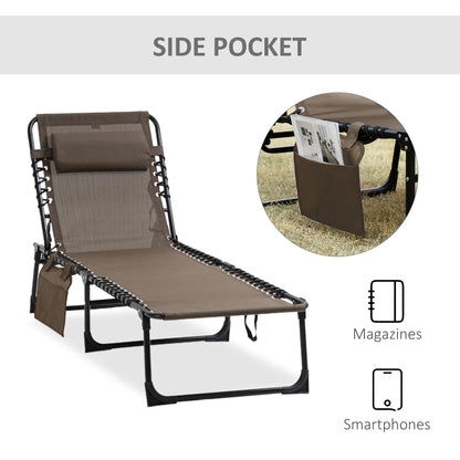 Outdoor Folding Chaise Lounge, Adjustable Backrest, Removable Pillow, Brown Lounger Chairs at Gallery Canada