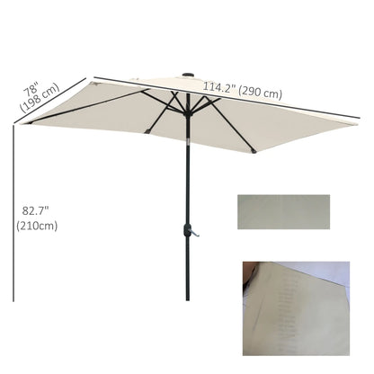 6' x 10' Rectangular Patio Umbrella, 22 LED Solar Lights, Tilt, Crank, Beige Sun Umbrellas at Gallery Canada