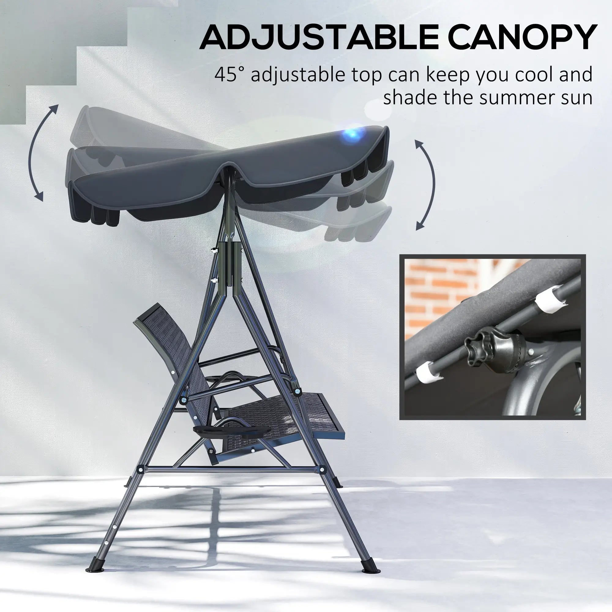 3-Seat Patio Swing Chair, Outdoor Canopy Swing Glider, Adjustable Shade, Grey Patio Swings with Stand at Gallery Canada