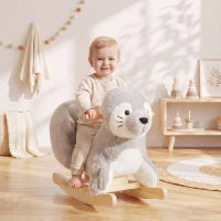 Cheval à bascule à enfourcher en peluche phoque, 12-36 mois, gris, gris