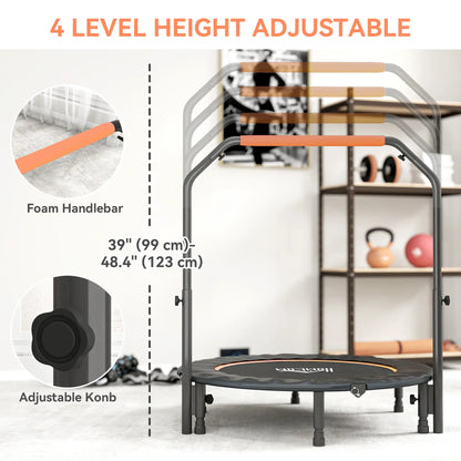 45" Foldable Mini Fitness Trampoline, Adjustable Foam Handle, Orange Trampolines at Gallery Canada