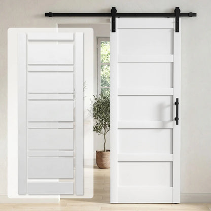32x84 Sliding Barn Door with Hardware Kit, Shaker Style, White Wood Grain, White Door Hardware at Gallery Canada