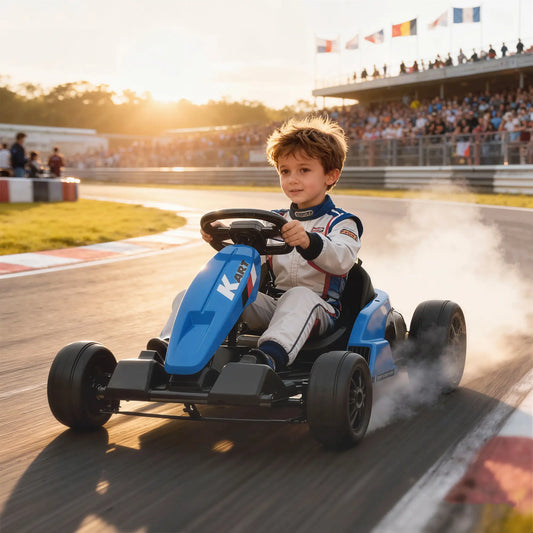 24V Electric Go Kart, Dual 150W Motors, Adjustable Seat, 11.2MPH, Blue Electric Ride-On Toys Blue at Gallery Canada