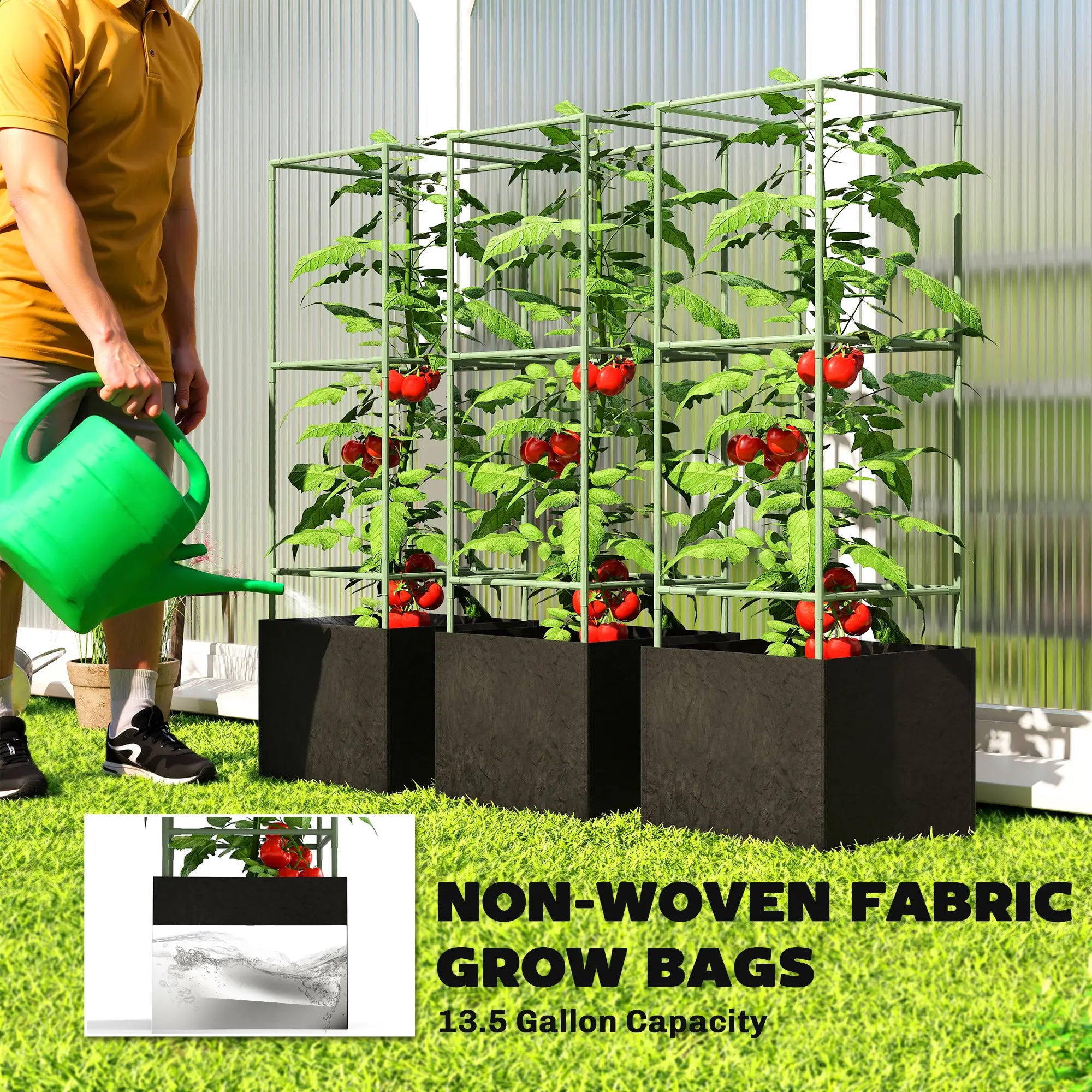 3 Tomato Cages With 13.5 Gallon Grow Bags, Adjustable Square Plant Trellis Raised Garden Beds at Gallery Canada