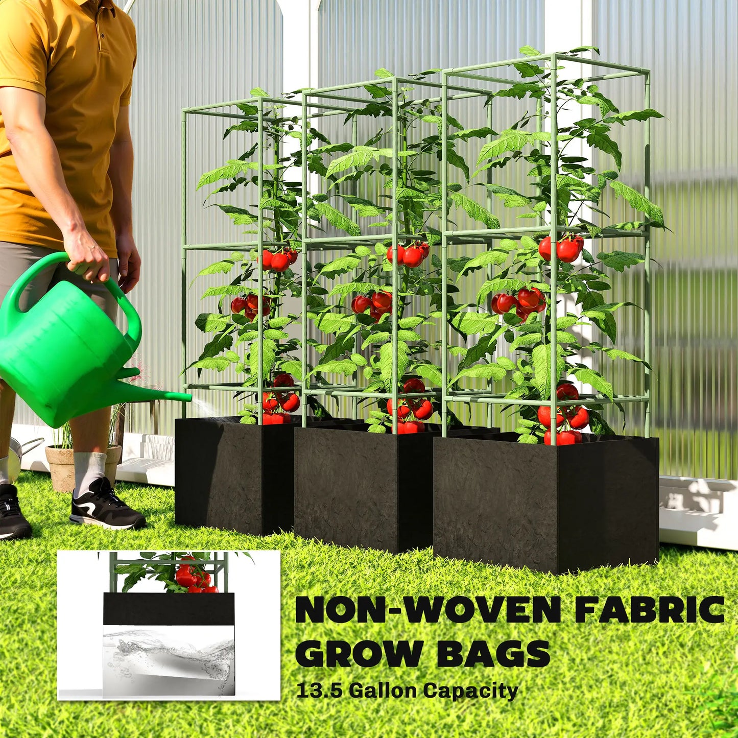 3 Tomato Cages With 13.5 Gallon Grow Bags, Adjustable Square Plant Trellis Raised Garden Beds at Gallery Canada