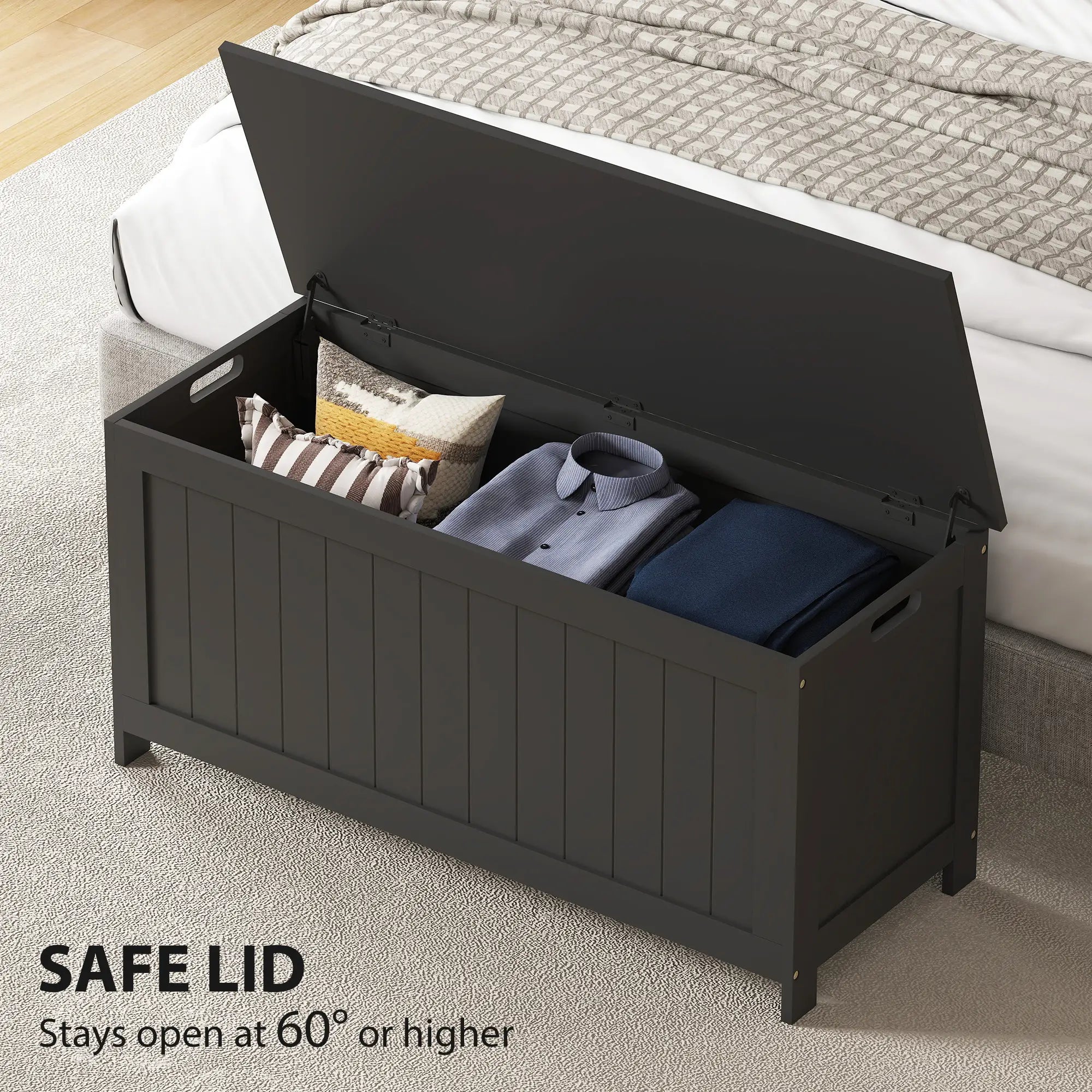 Storage Trunk, Modern Entryway Bench with Side Handles, Black Storage Ottomans & Benches at Gallery Canada