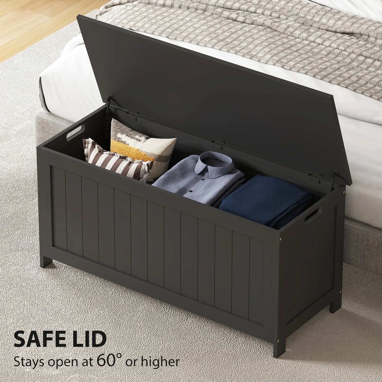 Storage Trunk, Modern Entryway Bench with Side Handles, Black Storage Ottomans & Benches at Gallery Canada