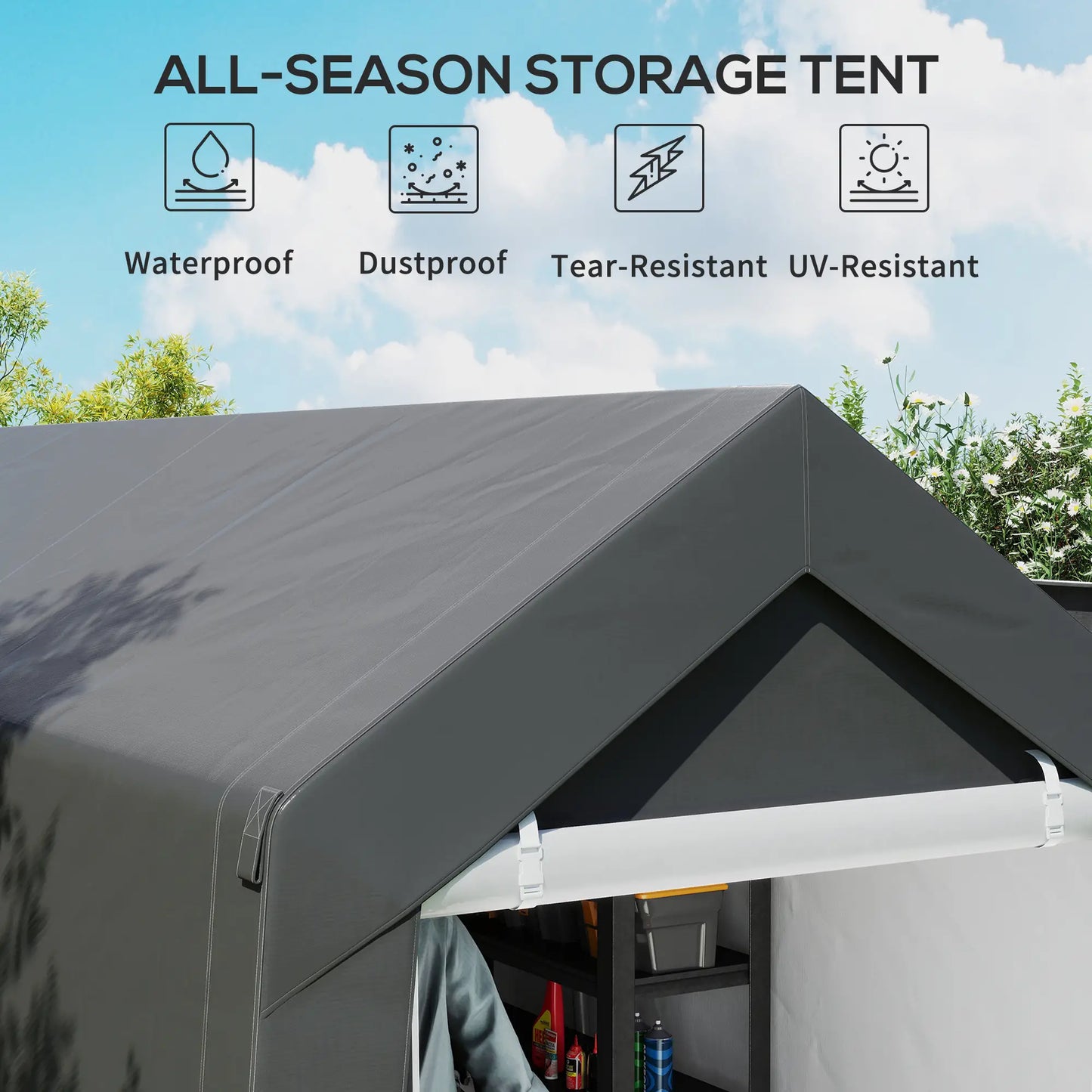 7' x 12' Outdoor Storage Shed, Portable Garage, Roll-up Door, Dark Grey