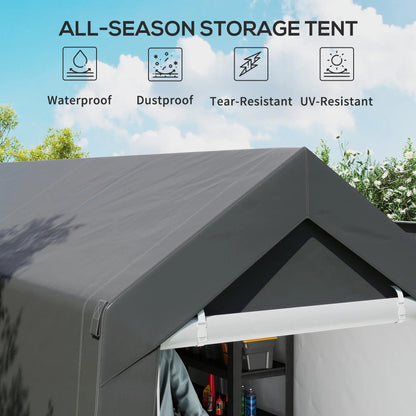 7' x 12' Outdoor Storage Shed, Portable Garage, Roll-up Door, Dark Grey