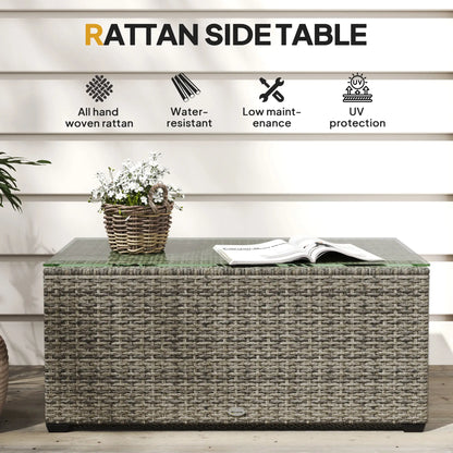 PE Wicker Outdoor Coffee Table, Rectangular Patio Table With Tempered Glass Top, Dark Grey Patio Side Tables at Gallery Canada