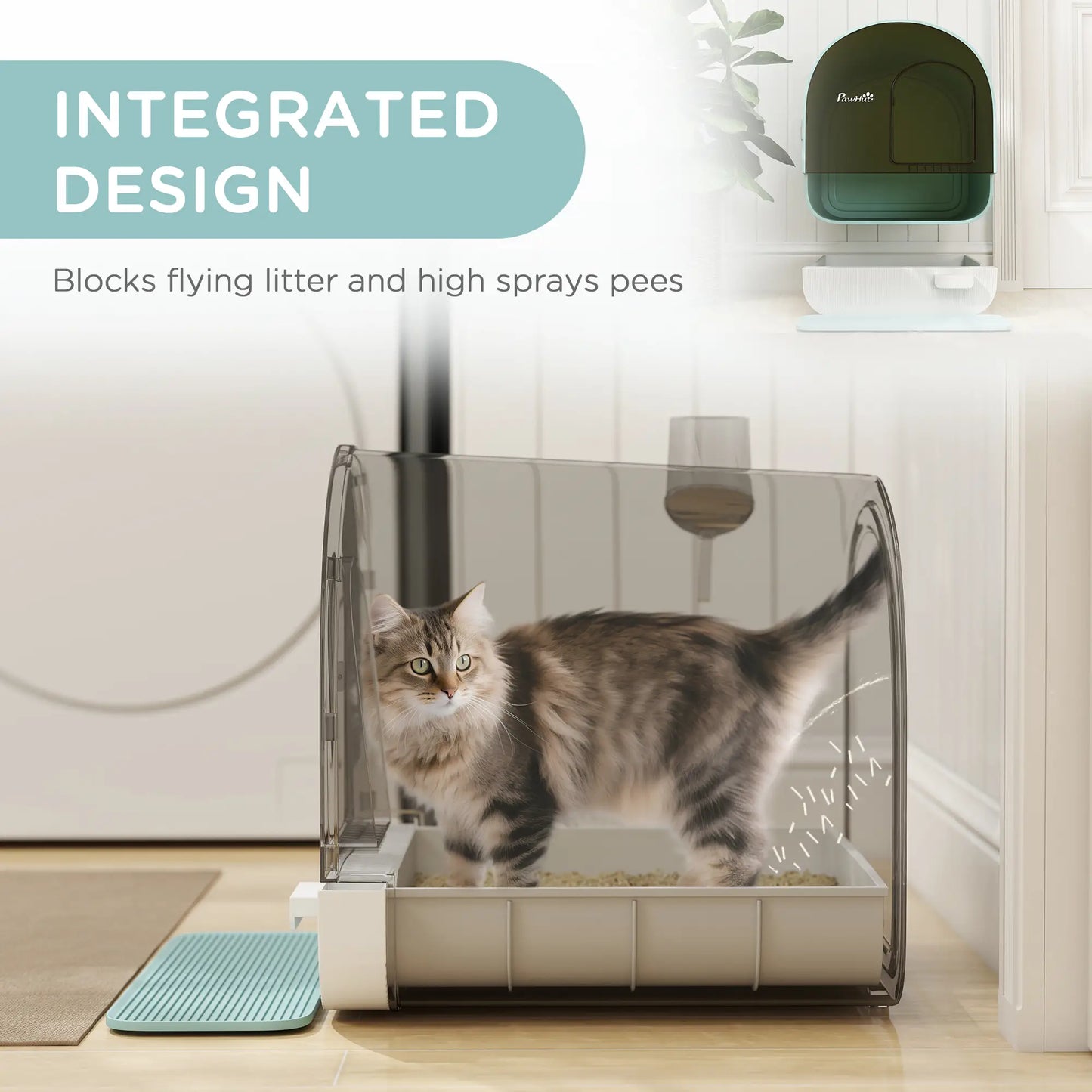 Cat Litter Box with Lid, Removable Tray, Scoop, Filter, Green Cat Litter Box Enclosures at Gallery Canada