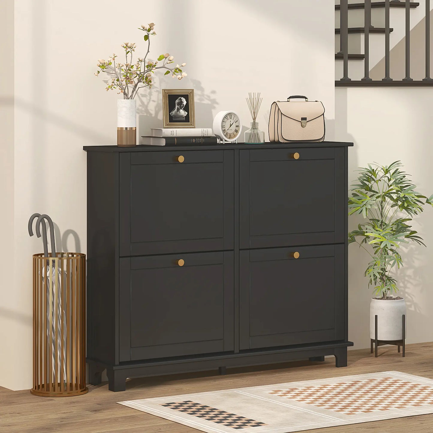 Modern Shoe Storage Cabinet, 4 Flip Drawers, Adjustable Shelves, 5 Legs, Black Shoe Storage Cabinets & Racks at Gallery Canada