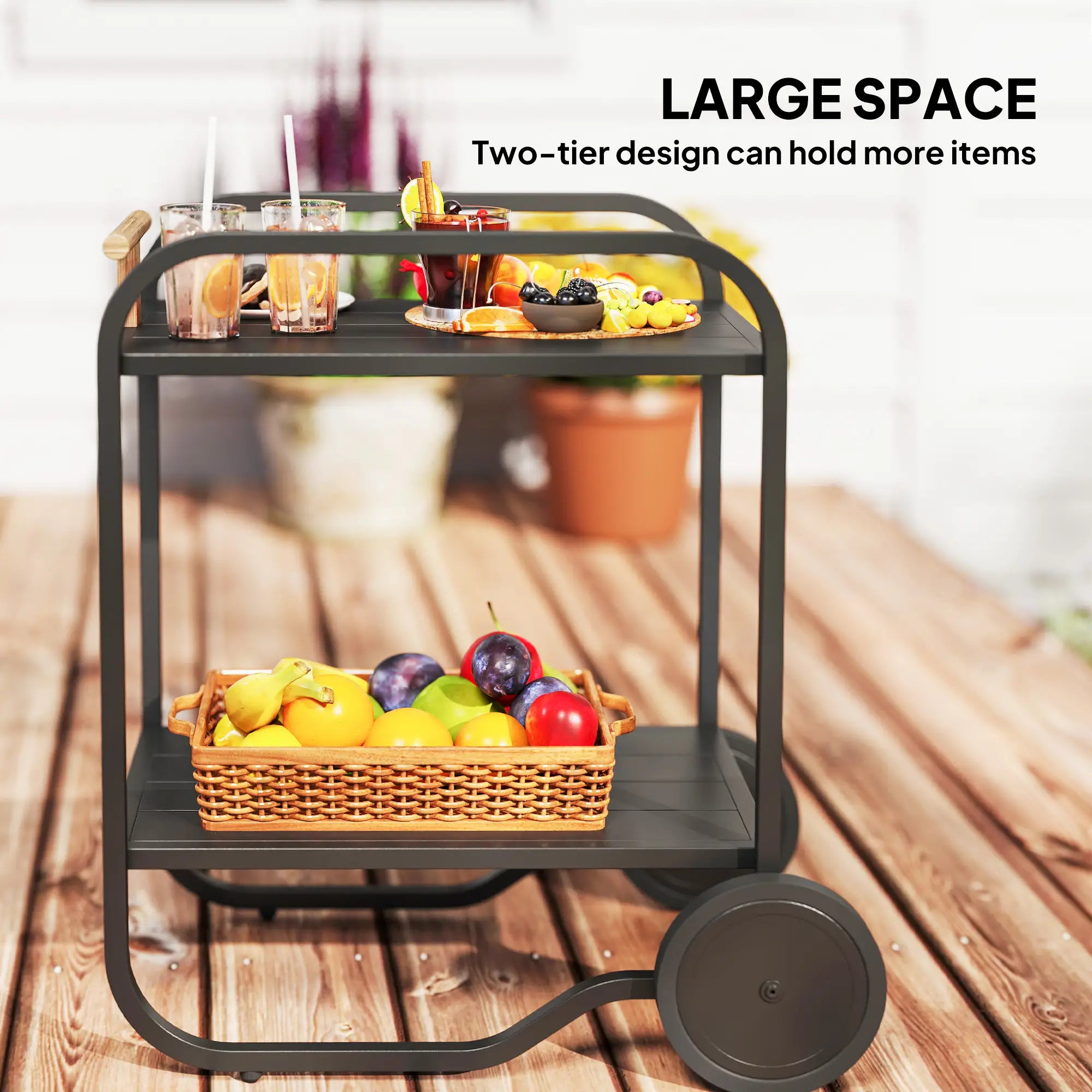 Outdoor Grill Cart With Storage, 2-Tier Bar Cart On Wheels, Steel Frame, Black Outdoor Grill Carts at Gallery Canada